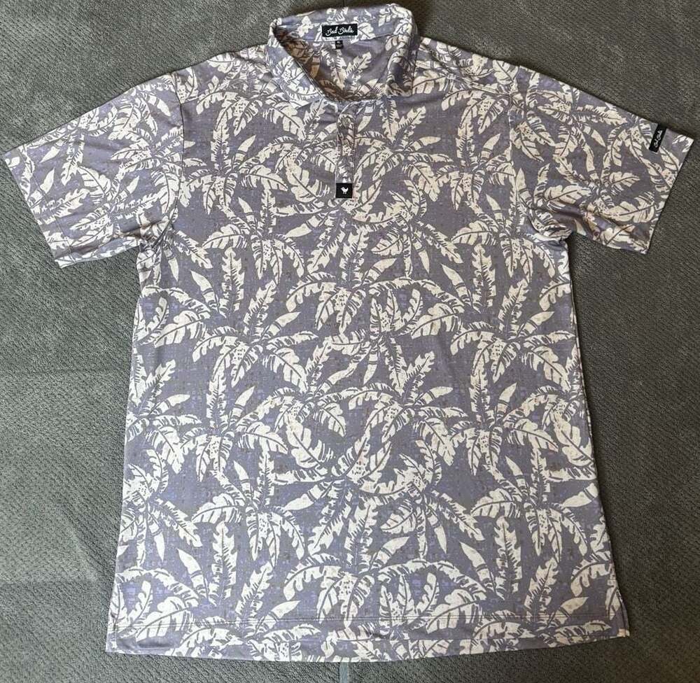 Bad Birdie Men's Palm Leaf Botanical Print Performance Golf Polo Shirt XL 1204